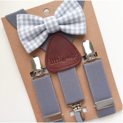 Little Mr. GREY SUSPENDERS W/GREY GINGHAM BOW TIE