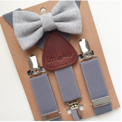 Little Mr. GRAY SUSPENDERS W/GRAY BOW TIE 
