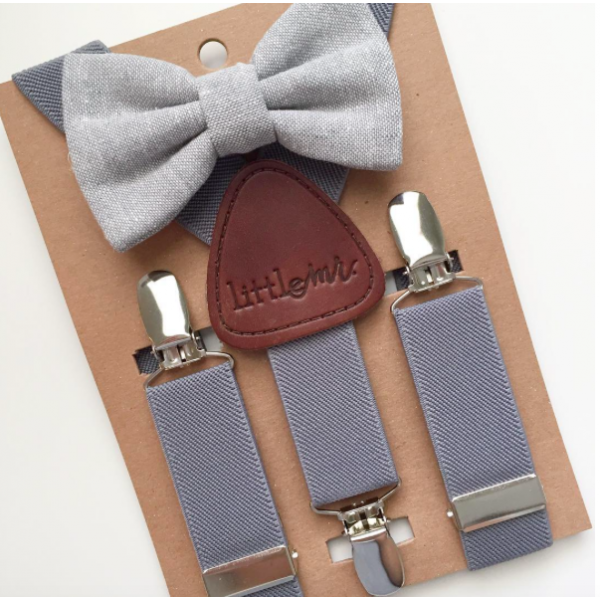 Little Mr. GRAY SUSPENDERS W/GRAY BOW TIE 