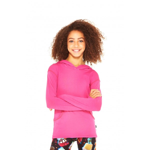 Girls Fuchsia Long Sleeve Hooded Top