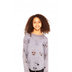  Girls Emoji Burnout Long Sleeve Top