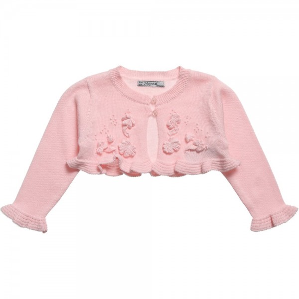 PINK KNITTED COTTON BABY BOLERO CARDIGAN 