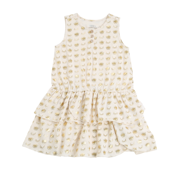 Gold Ruffle Bottom Jersey Cotton Dress