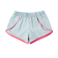 Girls Light Wash Denim Cotton Fringe Shorts