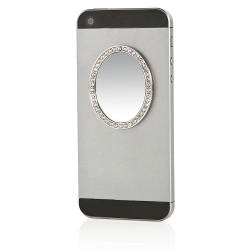 Silver Oval w/ Crystals Phone Mirror