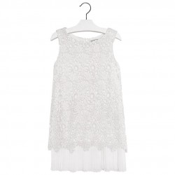 CROCHET & PLEATED DRESS (NATURAL)